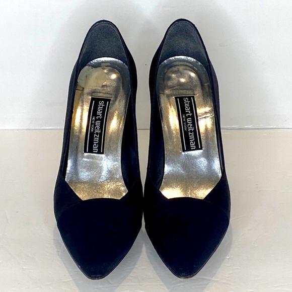 Stuart Weitzman Black Textured Pointed Toe Leather Soles 3.75" Heel Pumps 8.5 M - Picture 14 of 15